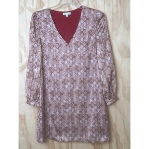 Anna Cate Emma Monkee's Snake Print V-Neck Long Sleeves Shift Dress Size: Small